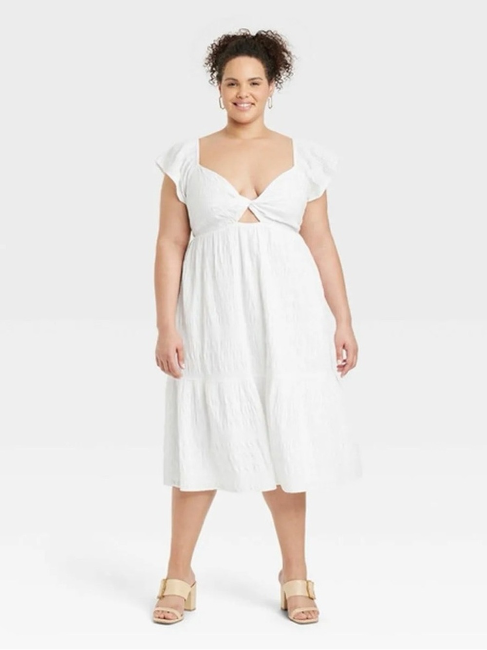 Universal Thread Large White Cotton Maxi Dress with Ruffle Cap Sleeves